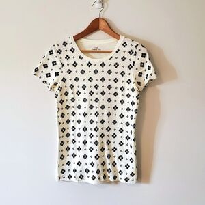 J. Crew Factory Flocked Paisley Collector Tee Shirt, White & Black, Small